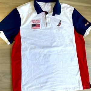 Vintage Nautica Blue Water Challenge Polo Shirt Sz XXXL Sailing Boats Flags 2018